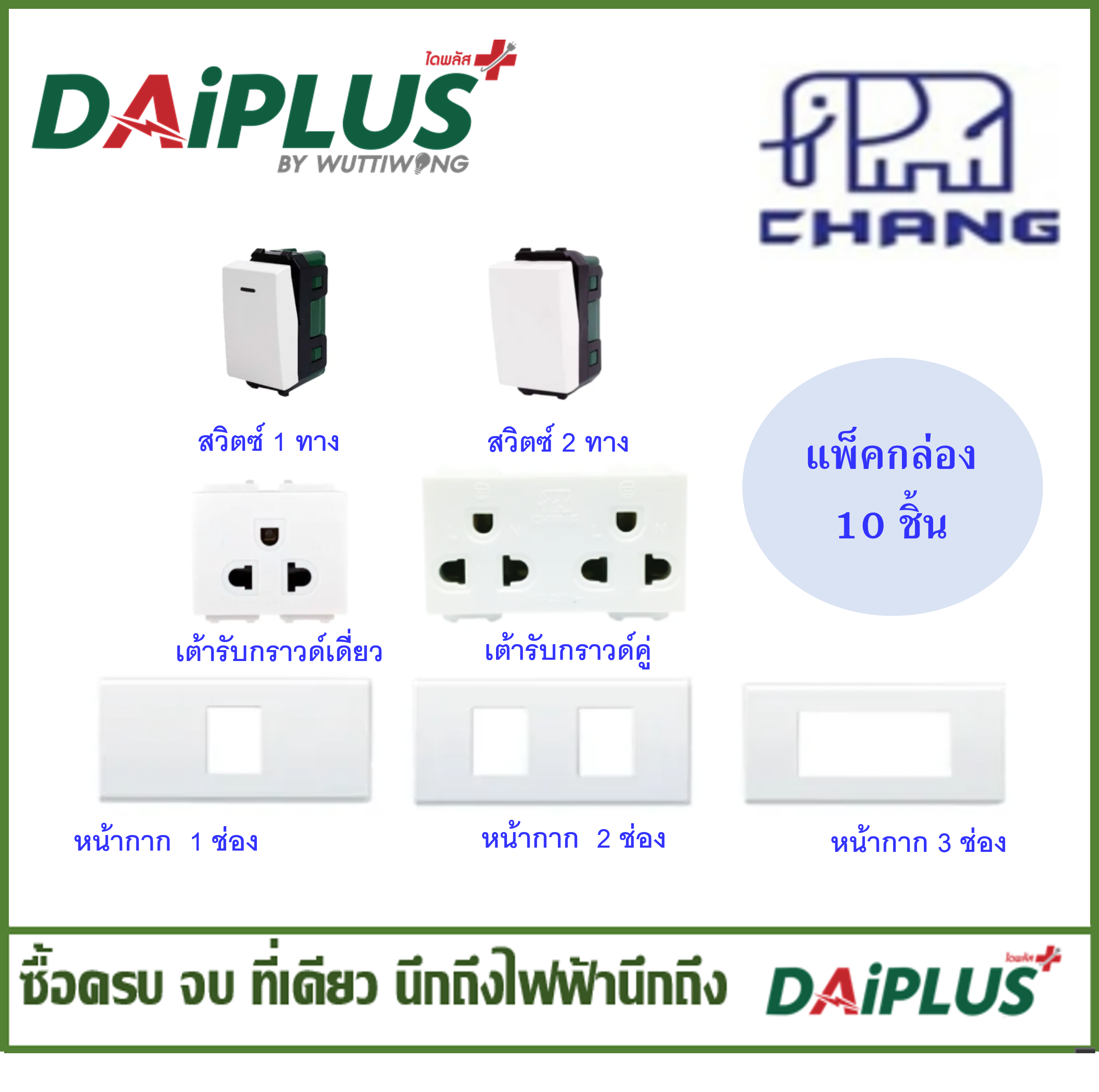 CHANG สวิตซ์ เต้ารับ หน้ากาก แพ็ค 10 ชิ้น/กล่อง สีขาว